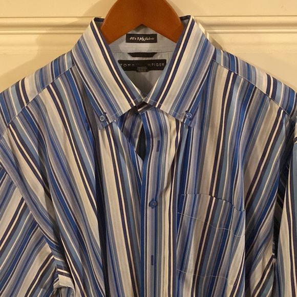 Striped Blue Dress Tommy Hilfiger Shirt XL - Picture 2 of 3